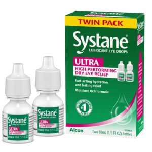 Systane Ultra Lubricating Eye Drops, premium imported twin pack for fast-acting hydration and lasting relief. Available at Curat Cart.