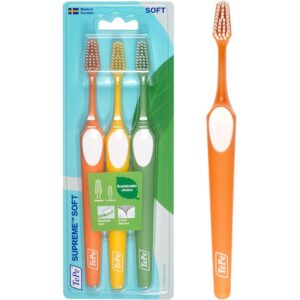 Explore the TePe Supreme Toothbrush set, featuring three vibrant colors. 100% Genuine, made sustainably in Sweden.