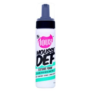 The Doux Mousse Def Texture Foam, 100% authentic styling product for all hair types, conditions and defines textures.