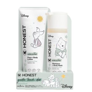 Discover the Honest Company's shampoo and body lotion bundle, featuring Disney's Winnie the Pooh. 100% genuine and fragrance-free.