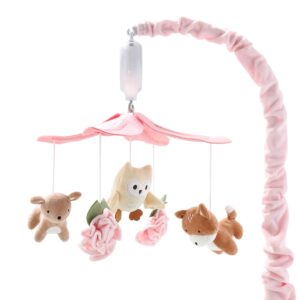 Delightful Peanutshell crib mobile for girls, featuring plush animals and flowers. Premium import available at Curat Cart.