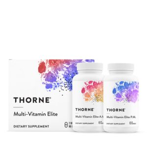 Discover Thorne Multi-Vitamin Elite, an authentic dietary supplement for optimal health, featuring AM and PM formulas.