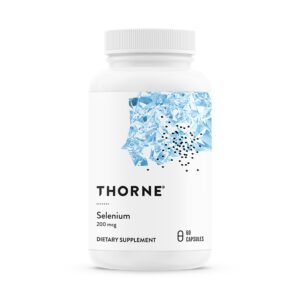 Discover authentic THORNE Selenium 200 mcg in a sleek bottle, featuring 60 capsules for your dietary needs.