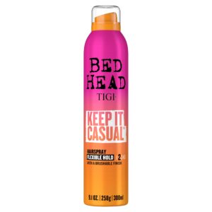 TIGI Bed Head Keep It Casual Hair Spray offers flexible hold and a brushable finish. A premium import available at Curat Cart.