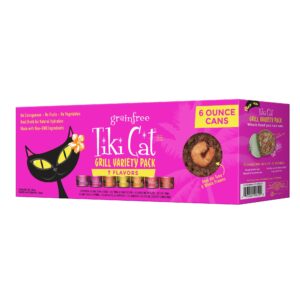 Tiki Cat Grill Wet Cat Food, premium imported variety pack featuring 7 flavors for discerning cats. Available at Curat Cart.