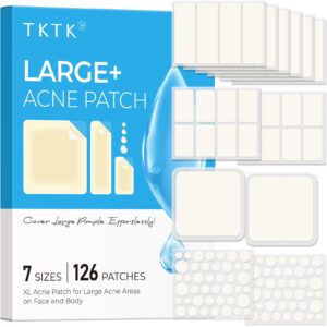Discover TKTK Large Pimple Patches, featuring 126 genuine patches in 7 sizes for effortless acne coverage.