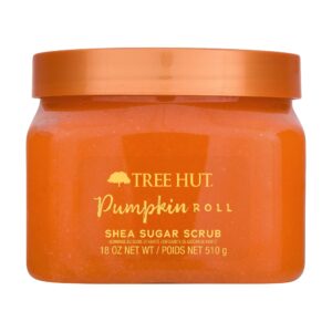 Indulge in Tree Hut Pumpkin Roll Body Scrub, a premium import that exfoliates and nourishes skin. Available at Curat Cart.