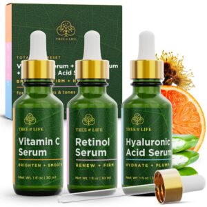 Discover the premium imported Tree of Life Face Serum trio for brightening, firming, and hydrating. Available at Curat Cart.