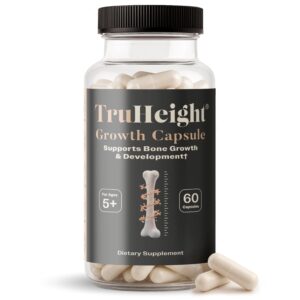 TruHeight Growth Capsules, 100% genuine dietary supplement for ages 5+, supports bone growth and development.