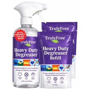 Truly Free Heavy Duty Degreaser with refill pouches showcases premium imported quality. Available at Curat Cart for effective cleaning.