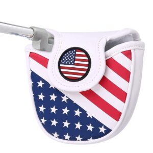 Premium imported mallet putter cover featuring an American flag design, available at Curat Cart for discerning golfers.