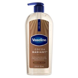 Vaseline Cocoa Radiant Body Oil - Front Packaging With Key Benefits | Authentic Curat Cart Stock