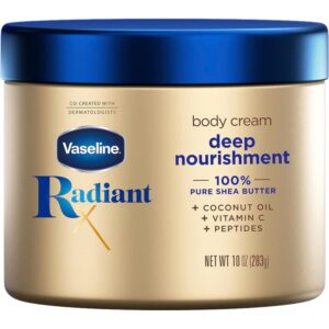 Vaseline Radiant Deep Nourishment Cream - Front Packaging With Key Benefits | Authentic Curat Cart Stock