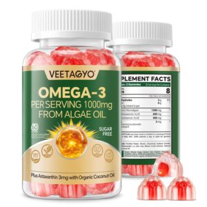 VEETAGYO Vegan Omega 3 Gummies, a premium import with 1000mg algae oil, available at Curat Cart. Enjoy a healthier lifestyle.