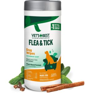Vet's Best Flea & Tick Wipes for dogs, imported premium product with a plant-based formula, available at Curat Cart.