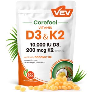 VEV Vitamin D3 K2 Softgels offer premium imported nutrition with 10,000 IU D3 and 200 mcg K2 per serving. Available at Curat Cart.