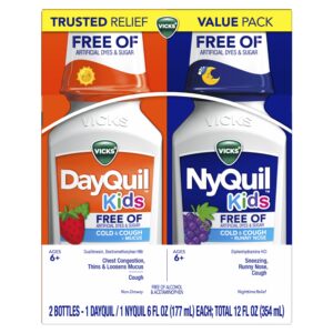 VICKS Kids DayQuil NyQuil Relief - Front Packaging With Key Benefits | Authentic Curat Cart Stock