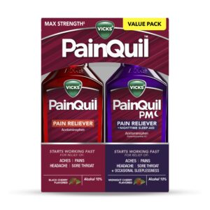 Vicks PainQuil Pain Relief Liquid - Front Packaging With Key Benefits | Authentic Curat Cart Stock