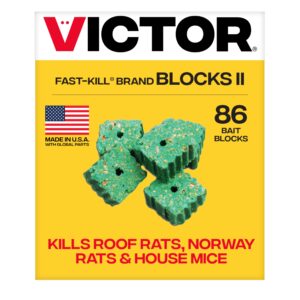 Victor Fast-Kill Bait Blocks, premium imported rodent control, effectively kills roof rats and house mice. Available at Curat Cart.