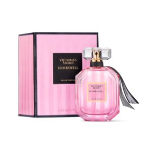 Victoria's Secret Bombshell Eau de Parfum, a premium import, showcases elegance in a stunning pink bottle at Curat Cart.