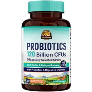 VITALITOWN Probiotics with Prebiotics - Front Packaging With Key Benefit Callouts | Authentic Curat Cart Stock