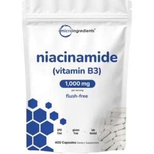 Premium imported Vitamin B3 Niacinamide supplement with 400 capsules, available at Curat Cart. Ideal for your wellness routine.