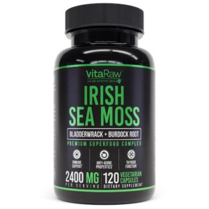 VitaRaw Organic Irish Sea Moss capsules, a premium import from Curat Cart, support immune health and thyroid function.