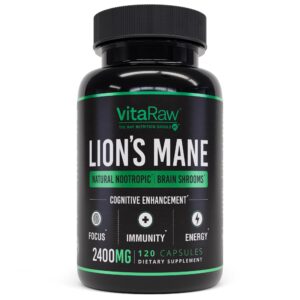 VitaRaw Organic Lion’s Mane Supplement offers cognitive enhancement with 2400mg per serving. Premium import available at Curat Cart.