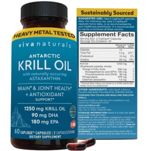 Viva Naturals Krill Oil Supplements - Front Packaging With Key Benefit Callouts | Authentic Curat Cart Stock