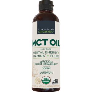 Viva Naturals Organic MCT Oil - Front Packaging With Key Benefits | Authentic Curat Cart Stock