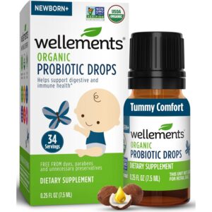 Wellements Organic Baby Probiotic Drops, a premium import supporting digestive health, available at Curat Cart for your newborn's wellness.