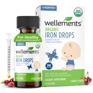 Wellements Organic Liquid Iron Drops are a premium import, ideal for infants and toddlers, available at Curat Cart. Essential for healthy growth.