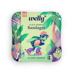 Welly Bandages Bravery Badges offer 48 assorted flexible fabric bandages, a premium import available at Curat Cart.