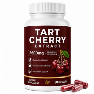 Premium imported Tart Cherry Extract Capsules from Curat Cart, offering joint health support and antioxidant benefits. Perfect for wellness.
