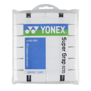 Premium imported Yonex Super Grap grips in a pack of 12, ideal for enhancing racket performance. Available at Curat Cart.