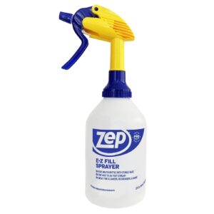 ZEP E-Z Fill Spray Bottle - Side Profile With Key Benefit Callouts | Authentic Curat Cart Stock