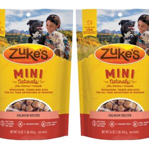 Zuke's Mini Naturals Dog Treats in Salmon Recipe, premium imported training treats from Curat Cart, perfect for your pet's adventures.