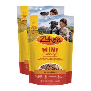Zuke's Mini Naturals Dog Treats in chicken recipe, premium imported snack for training, available at Curat Cart.